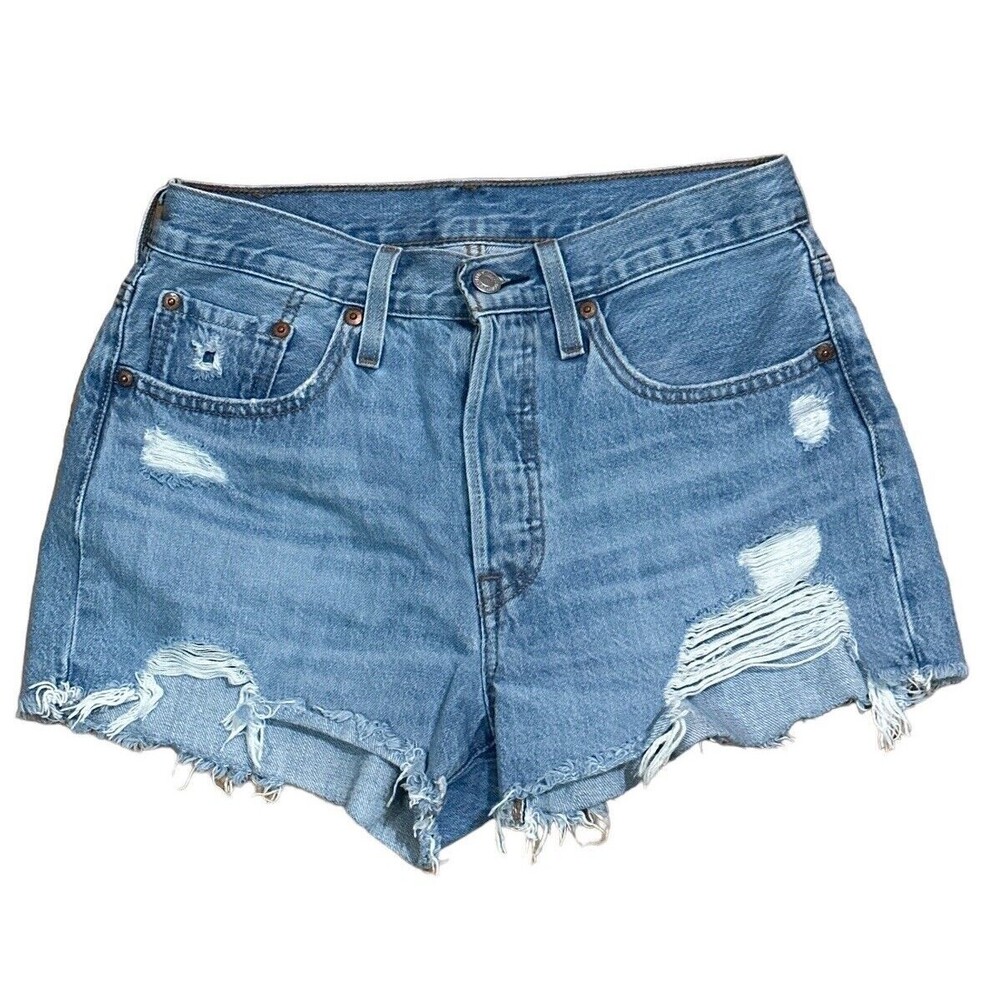 Levi's Distressed Light Blue Denim Jean Shorts